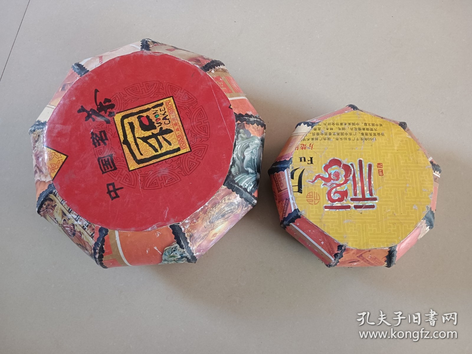 手工纸糊老针线盒 两个一起价格 直径23 17