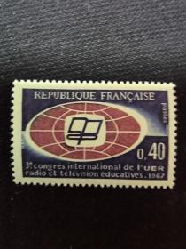 A619外国邮票法国邮票 1967年 欧洲广播联盟会议 徽志 雕刻版 新 1全