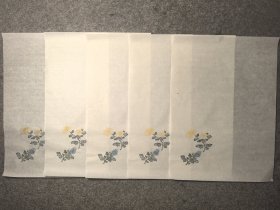 80年代大尺寸老笺：十竹斋笺谱图案玉扣纸套色拱花木版水印菊花笺5张（适合小品书法创作）