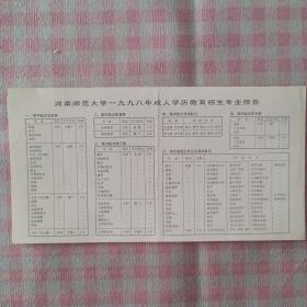 河南师范大学1998年成人学历教育招生专业预告