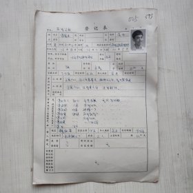 1977年东风人民公社 曹富生 登记表 贴有照片