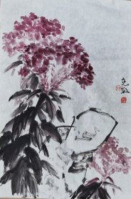 天津名家阮克敏《鸡冠花》软片真迹(68厘米，45厘米)。阮克敏,1944年生，天津市人。专攻中国花鸟画，兼作工笔写意。天津工艺美术职业学院中国画系原主任教授，中国美术家协会会员，天津市美术家协会花鸟画专业委员会副会长，天津文史馆馆员。
