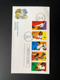 运动之美 ~ 球类，邮票首日封，美国官方发行，含4枚活力四射的邮票：保龄球，板球，高尔夫，排球，棒球 ~ 包邮，包真 ~