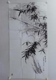 保真书画，当代画墨竹名家，吕长池《夜雨凌云》四尺整纸国画一幅，软片。作者编著有《风晴雨雪墨竹画法》一书，天津杨柳青画社出版发行，深受广大美术爱好者喜欢。