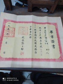 毕业证书(1952年)上海师范学院