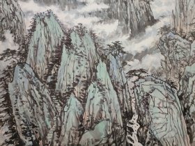 保真书画，安徽名家，宣城市第一任美协主席，李维林六尺整纸山水画《黄山晨晖》97*180cm，纸本托片。