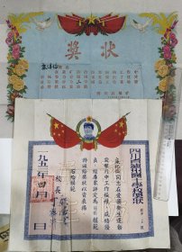 四川省泸州医士学校奖状（捕蝇）+防治伤寒病三等模范。中医药文化藏品