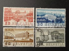 瑞士邮票，1938年 日内瓦的国联总部大楼风光 4全