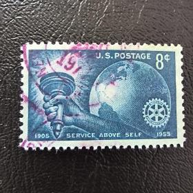 USA02外国邮票美国1955  火炬  地图  地球  销 1全 雕刻版 邮戳随机