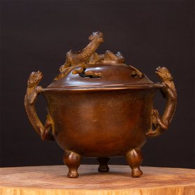 精品苏工纯铜巧生款蛎龙耳熏香炉 长15.5厘米 口径12厘米 高16厘米 重1.85kg