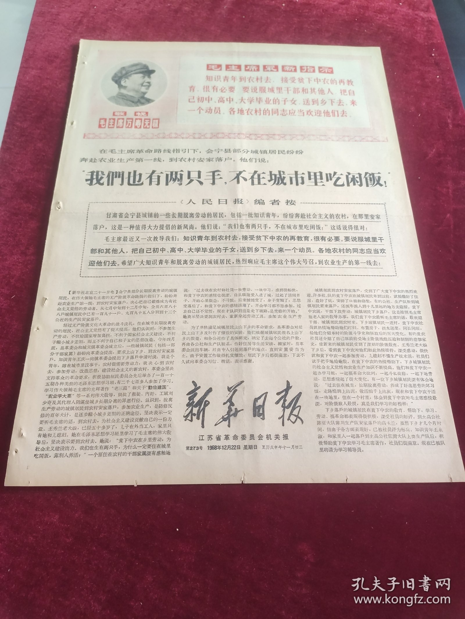 新华日报1968年12月22日1~4版坚决执行伟大领袖毛主席最新指示