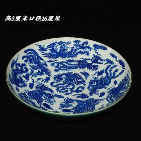 大清乾隆青花凤纹赏盘，工艺精美，器型端庄，釉色漂亮，品相如图。