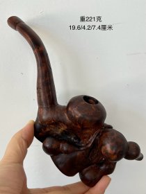 雕刻福禄海南黄花梨随型烟斗。