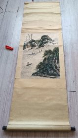 谷凤鸣，山水画，尺寸：182*55，画芯尺寸：67*44，保真，老托老裱，品如图。