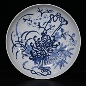 清代青花花卉盘（6×28cm）