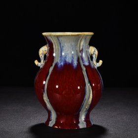 清乾隆郎窑红曜变象耳尊 高18.5厘米 宽13.5厘米