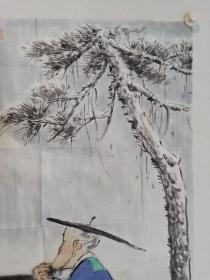 保真书画，中央美术学院硕士，当代优秀潜质画家，闫畅青四尺整纸人物画《雪霁远眺图》137×68.5cm。