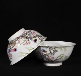 旧藏 清雍正珐琅彩柳树春燕纹碗一对 高7.3×15.5厘米