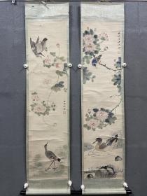 广东籍岭南画派何翀何丹山《花鸟对幅》