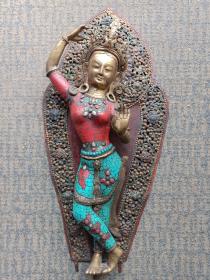 尼泊尔铜镶嵌松石佛像