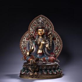 珍品旧藏西藏收藏传工艺纯铜纯手彩绘描金藏传绿度母佛像一尊
工艺精湛   造像精美  重6000克  高49厘米  宽46厘米