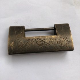 古玩杂项收藏 古代铜锁 门锁老式合页横开挂锁纯铜老式铜锁