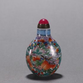 旧藏 琉璃粉彩花鸟鼻烟壶