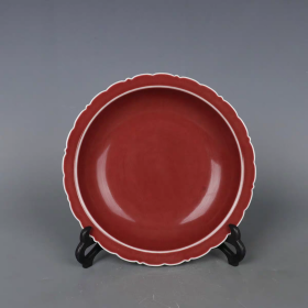 建国瓷霁红釉折口盘
