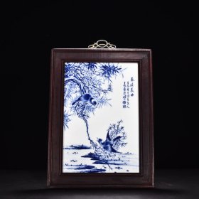 民国竹溪道人王步青花春溪晨曲花鸟瓷板画 高43厘米宽32厘米