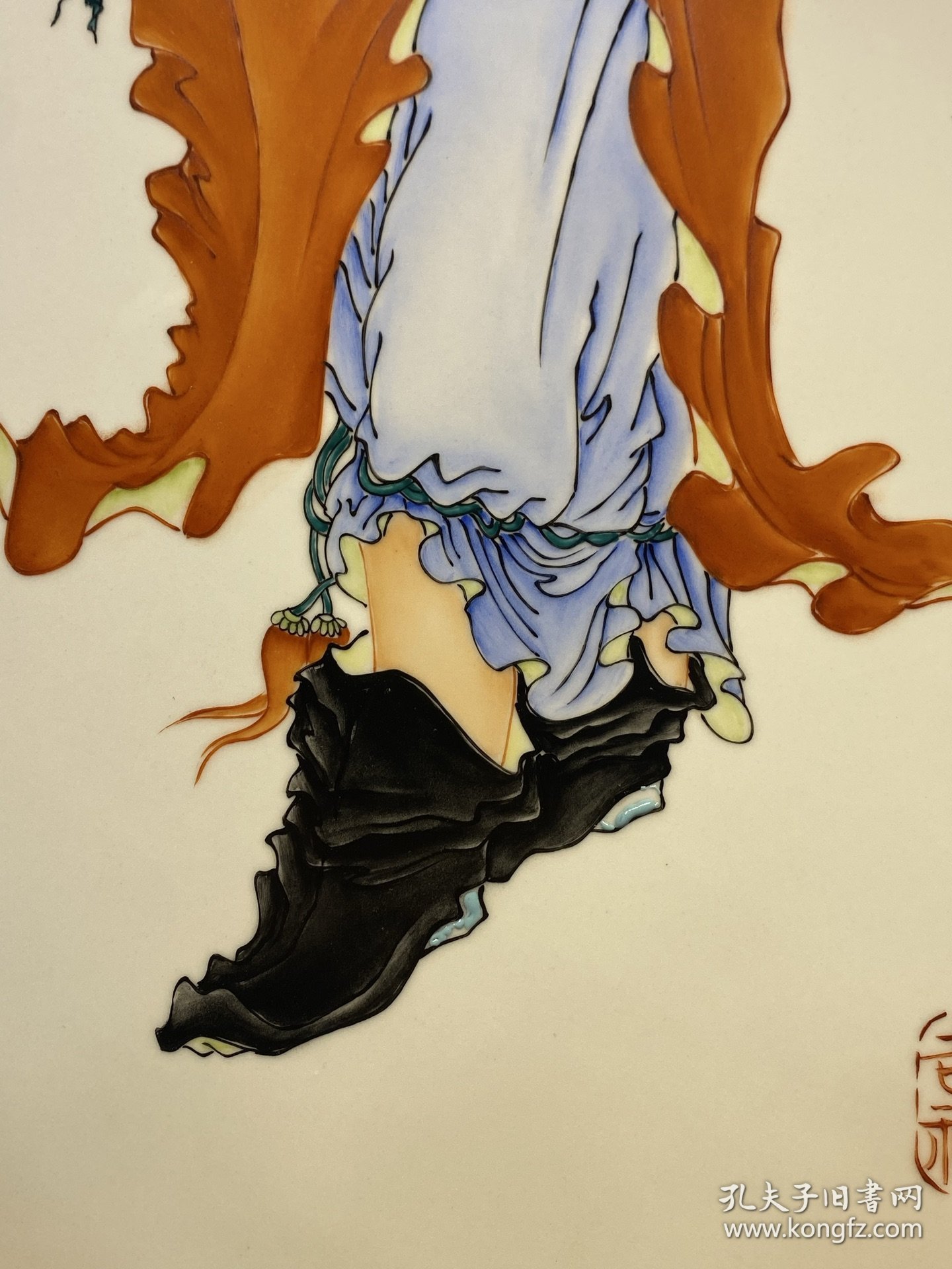 旧藏【钟馗神威图】红木镶贝壳 镶瓷板粉彩人物画挂屏，尺寸:高90厘米/宽53厘米，全品完整、实拍如图！ ​