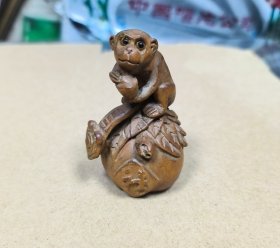 老木头雕刻件 如意福寿猴子 包浆自然老旧