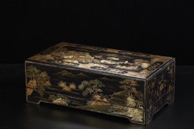 老木胎描真金漆器山水图攒盒文房盒