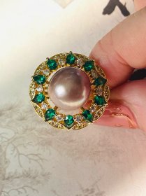 天然淡水珍珠爱迪生紫珠大颗粒卡12mm的大珠戒指，戒托儿14 k包金防褪色不过敏