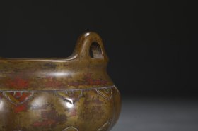 明 铜胎瓜棱形冲天耳炉