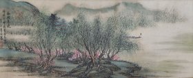 五六十年代画得很好细路 曾德鋆款山水画镜片一幅 画心尺寸56*23厘米