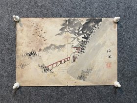 古笔山水图，【竹内栖凤】 
1864〜1942（元治元~昭和十七）79岁。竹内 政七的长男，本名恒吉，号棱凤，1900年改为栖凤。京 都生人。初从土田英林学画，后为幸野棵岭的门人。37 岁游学英、法和意大利、荷兰等国，得到柯罗、莫奈的启 迪与影响o!920年到中国各名胜游历，积淀甚丰。京都 绘画专科学校教授。后素会会员，青甲社主宰，竹杖会 画塾主宰，帝室技艺员