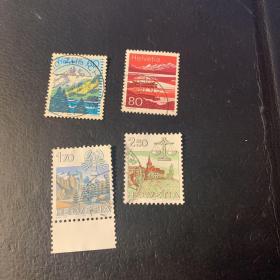 海尔维蒂亚风景邮票4枚合售1（信销、盖销票）