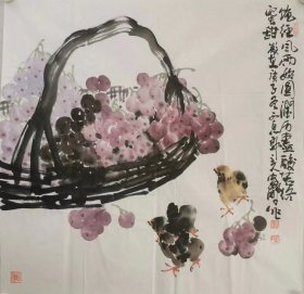 中美协娄鹏老师国画写意斗方葡萄