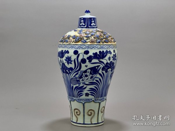 元青花捏花鱼藻纹梅瓶36/20厘米