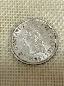 多米尼加25分银币 1956年6.25克高银 美品 mz0208