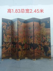 创汇时期扬州漆器屏风一套，长安街繁荣图案，图案凹凸立体感十足，完整包老