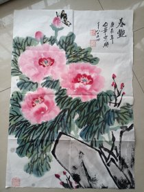王企华水墨手绘花卉一副，尺寸66x45厘米