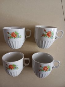 民国解放初瓜棱贴花小杯 四个完整一起价格