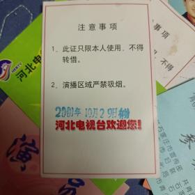 一组河北电视台演出证、参赛证 2001、2002、2003年  共