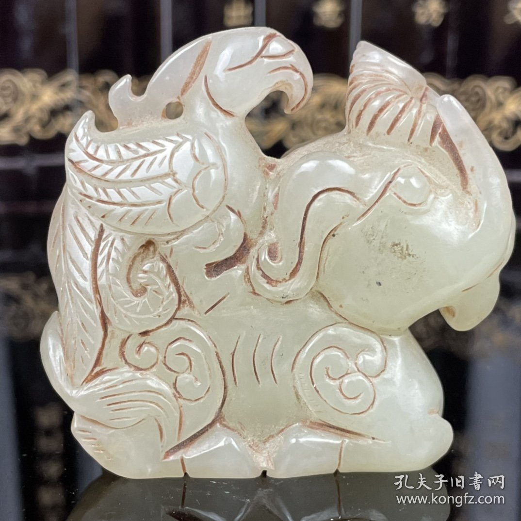 旧藏和田玉手把件，通体满工手工雕刻