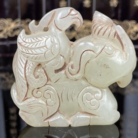 旧藏和田玉手把件，通体满工手工雕刻