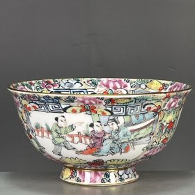 瓷器古董古玩旧货 大清乾隆年制粉彩人物故事图纹茶杯