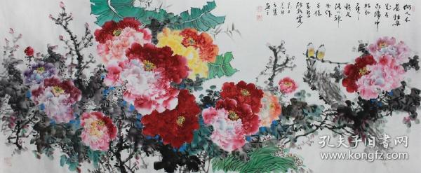 高慧 ，可合影，中国工笔画会员
名称：富贵满堂
尺寸：240*96cm
作者：高慧
材质：宣纸
小八尺牡丹