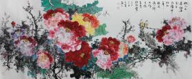 高慧 ，可合影，中国工笔画会员
名称：富贵满堂
尺寸：240*96cm
作者：高慧
材质：宣纸
小八尺牡丹