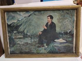 手绘油画《毛主席在井冈山上》
，画心尺寸55×35厘米